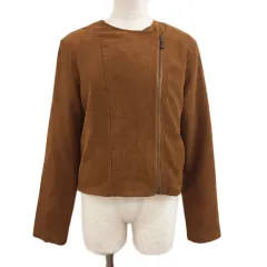 アースミュージック&エコロジー EARTH MUSIC & ECOLOGY Premium Label ジャケット ノーカラー スエード調 ジップアップ 長袖 M 茶 ブラウン