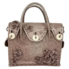 Carving Tribes(カービングトライブス) ハンドバッグ ピンク 型押し加工/フラワー レザー