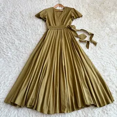 MARIHA マリハ マドモアゼルのドレス ロングワンピース マキシ丈 Aライン カシュクール ベルト付き コットン カーキ 36