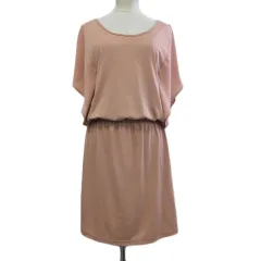 ロペピクニック ROPE Picnic ワンピース フレア 膝丈 ウエストゴム 切替 シフォン 無地 フレンチスリーブ 38 ピンク ベージュ