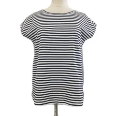 アンタイトル UNTITLED カットソー Tシャツ プルオーバー ラウンドネック ボーダー スリット フレンチスリーブ 2 黒 白 ブラック ホワイト