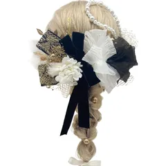 【人気商品】成人式 前撮り 二次会 卒業式 入学式 シフォンリボン ベロアリボン パールチェン ベリー アジサイ ドライフラワー 振袖 袴 髪飾り ウェディング 結婚式 和装 ホワイト ピンク ブラック シルバー ヘアアレンジ ハーフアップ ロングヘア A25