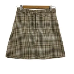 アプレジュール apres jour スカート 台形 ミニ チェック ウエストゴム F ベージュ 黒 ブラック