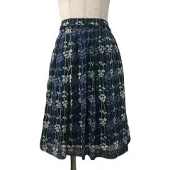 ギャミヌリィ gaminerie スカート フレア プリーツ 膝丈 総柄 シフォン M 緑 紫 グリーン パープル