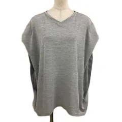 シューラルー SHOO・LA・RUE カットソー プルオーバー Vネック 切替 タック 無地 L 半袖 グレー