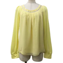 グリーンレーベルリラクシング ユナイテッドアローズ green label relaxing カットソー プルオーバー Uネック 切替 シフォン タック 長袖 黄 銀 イエロー シルバー