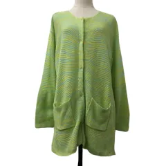 ロデオクラウンズワイドボウル RODEO CROWNS WIDE BOWL RCWB カーディガン ニット ロング ラウンドネック メランジ 無地 長袖 M 緑 黄 グリーン イエロー