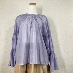 美品 ビス VIS シアーブラウス F ラベンダー パフスリーブ レースアップ 大人可愛い ボリューム袖 透け感 2way 春夏 フェミニン トップス