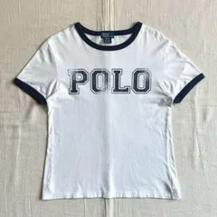 〜00s　archive　アーカイブ古着　旧タグ　Polo by Ralph Lauren　ポロラルフローレン　両面プリント　アーチロゴ　#67ナンバリング　リンガー　短丈　半袖トリムTシャツ　Y2K　グランジ　アメカジ　logo print ringer-T