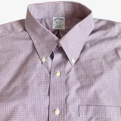 【17-34】Brooks Brothers（ブルックスブラザーズ）ポロカラーBD（ボタンダウン）シャツ チェック / Regent Fit / Non-Iron / American Supima Cotton 100% ポケット付 メンズXL相当