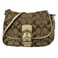 COACH(コーチ) ショルダーバッグ シグネチャー柄 カーキ×ゴールド レザー