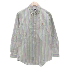 ポロ バイ ラルフローレン Polo by Ralph Lauren ヴィンテージ シャツ L 緑 グリーン 青 ブルー ストライプ柄 ボタンダウンカラー 長袖 /NL ■GY61