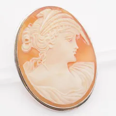 R801 シェルカメオ ブローチ 女性横顔 デザイン シルバー ヴィンテージ