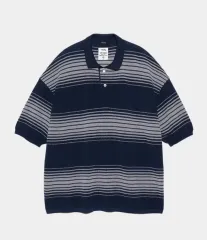 nanamica ストライプ ポロ ニット シャツ ネイビー mサイズ