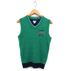 アディダス adidas 国内正規品 ゴルフウェア ニットベスト ケーブル編み Vネック ロゴ刺繍 リブ M 緑 グリーン /NT15