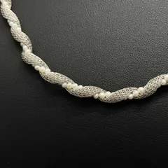 鑑別カード付 真珠 デザイン ネックレス K18WG 48cm 15.9g 金 ホワイト ゴールド スライド式アジャスター付