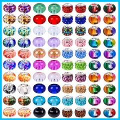 銅製の大きな穴ガラススペーサーを持つ100個の品揃えのヨーロッパビーズは、銅のコアのランプワークのないカラフルビーズビーズラインストーンクラフトビーズ… (Transparent Bicolor)