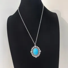 ターコイズブルー ウエスタン 大ぶり ストーン シルバー ネックレス ヴィンテージ調 レトロ エスニック ボヘミアン 個性的 存在感 プチプラ