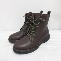 オリエンタルトラフィック ORIENTAL TRAFFIC ショート ブーツ レースアップ レザー調 M 約23-23.5cm 茶 ブラウン 靴 シューズ サイドファスナー