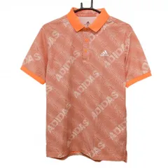 【超美品】アディダス 半袖ポロシャツ オレンジ×白 総柄 ナイロン混 メンズ L ゴルフウェア adidas