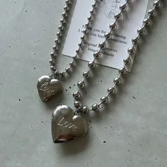 【ハートチャームのチェーンネックレス】ステンレス ボールチェーン