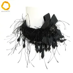 #ae ヒロココシノ HIROKO KOSHINO チョーカー 黒 ブラック リボン ビジュー ビーズ フリンジ パーティー 二次会 レディース [943008] k01