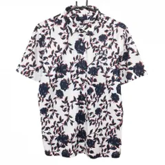 【美品】キャロウェイ 半袖ポロシャツ 白×ネイビー 総柄 花 リーフ メンズ LL ゴルフウェア Callaway