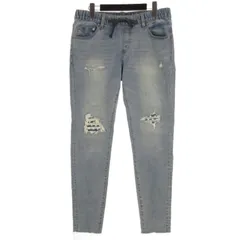 アズールバイマウジー AZUL by moussy STAR ACTION COMFORT SKINNY イージー デニム パンツ ジーンズ カットオフ ダメージ リペア加工 インディゴ L