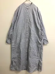 無印良品 ムジルシリョウヒン ノーカラー 長袖 シャツ ワンピース sizeS/青 ■■ レディース