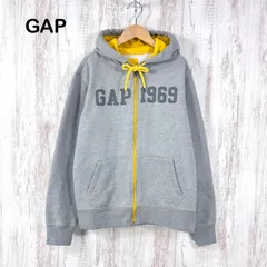 GAP ギャップ レアデザイン 1969 裏起毛 フーディ フルジップアップ パーカー グレー メンズ 長袖 トップス