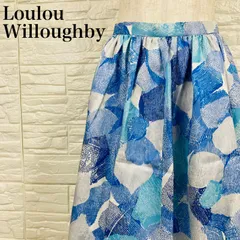 タグ付 Loulou Willoughby ルルウィルビー フレアスカート 総柄 ブルー 1 0345K