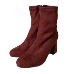 インデックス INDEX スエードタッチ ヒール ショートブーツ L レッド