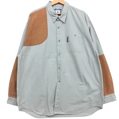 Columbia コロンビア ハンティングシャツ 長袖 ワークシャツ 切り替え コットンキャンバス地 メンズXL 古着 カーキ セージグリーン ベージュ オレンジ【長袖シャツ】/ MS48