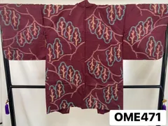 【羽織】リメイク用　銘仙　アンティーク　アンティーク羽織　正絹　林　赤紫　着物　和装　OME471