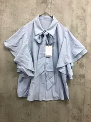 展示品■moment+ モーメントプラス シフォンジョーゼット チューリップ袖 配色パイピング半袖 ブラウス シャツ sizeM/サックスブルー ■◆ レディース