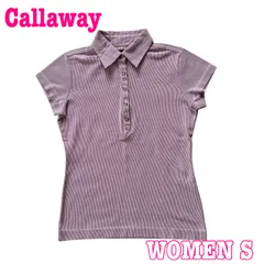 Callaway キャロウェイ 半袖 ラインストーンロゴ ストライプ コットン混 ストレッチ ポロシャツ S