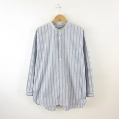ジーユー GU バンドカラーシャツ 長袖 ストライプ オーバーサイズ グレー XL *T581