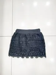 ウエストゴム 伸縮性 黒 レイヤード レース スカート 中古 ミニスカート