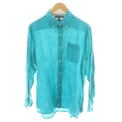 トミーヒルフィガー TOMMY HILFIGER シャツ 麻 リネン L 緑 グリーン 長袖 ボタンダウンカラー 胸ポケット /AN67