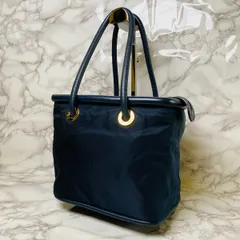 セリーヌ トートバッグ ナイロン レザー ネイビー 紺 ゴールド金具 ロゴ サークル