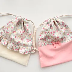 コップ袋   2枚set  いちご🍓ホワイト   フリル  リボン