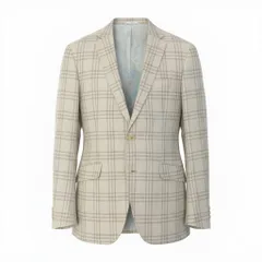 48c18 ETRO エトロ テーラードジャケット チェック柄 裏地ペイズリー柄 イタリア製 コットンリネン混 メンズ 男性用 52 ベージュ系u02tのサムネイル