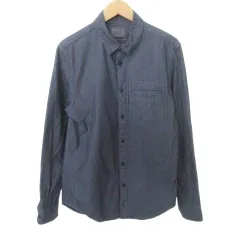 ザラマン ZARA MAN シャツ 長袖 ポケット ラウンド 薄手 Mサイズ 紺 ネイビー