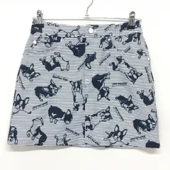 【美品】ニューバランスゴルフ スカート 白×ネイビー ボーダー ドッグ総柄 レディース 0(S) ゴルフウェア New Balance