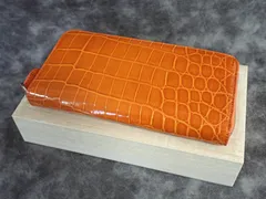 【新品/定価35万】ヘンローン社製 クロコダイル 長財布 シャイニーオレンジ 350,000円タグ付 ラウンドファスナー