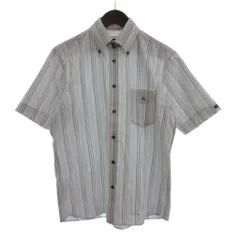 バーバリーブラックレーベル BURBERRY BLACK LABEL ストライプシャツ ボタンダウン 半袖 ワンポイント 刺繍 白 ホワイト 2