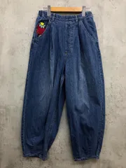 フェリシモ シロップ サンリオキャラクターコラボ いちごの王ささま ぷっかりシルエット デニムパンツ sizeL/青 ■■◎レディース