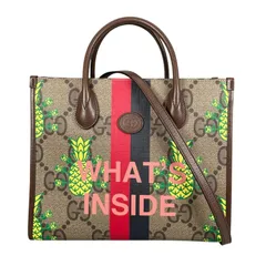 美品 GUCCI グッチ グジャンボGG パイナップル 659983 ハンドバッグ PVC/レザー ブラウン レディース 2WAY ショルダー【中古】【送料無料】