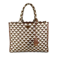 美品 PRADA プラダ シンボル エンブロイダリーファブリック トートバッグ ファブリック ブラウン レディース【中古】【送料無料】