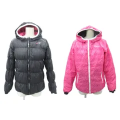 パラディーゾ  Paradiso ゴルフウェア ダウンジャケット リバーシブル M 黒 ブラック ピンク フード付き 無地 ドット柄 ミドル丈 /YS47 ■GY61